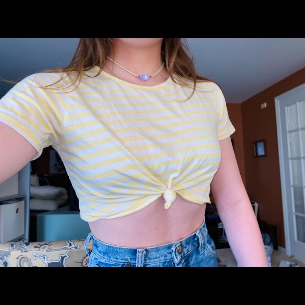 PacSun striped cropped tshirt in white & yellow (: